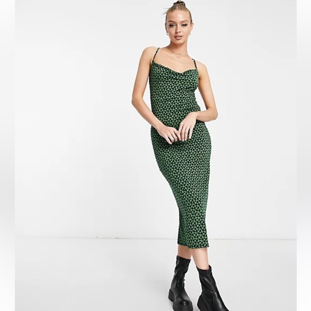 Abercrombie & Fitch Green Floral Midi Slip Dress